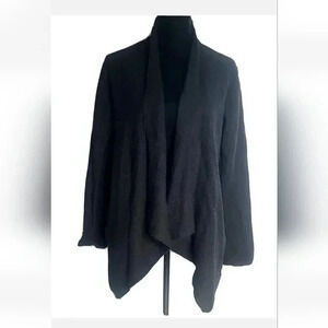 Maison Cinqcent Womens 100% Wool Open Cardigan  Black Rolled Up Sleeve sz L